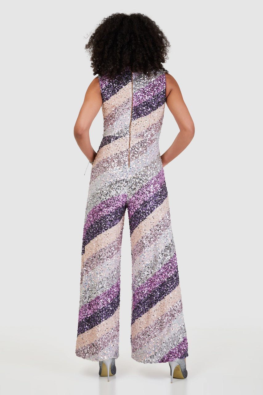 Sella Sequin V-Neck Jumpsuit (Blush)