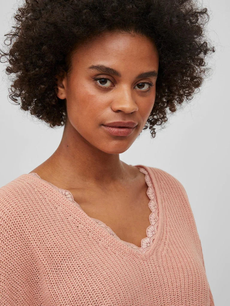 Viena V-Neck Lace Top (Coral Cloud)