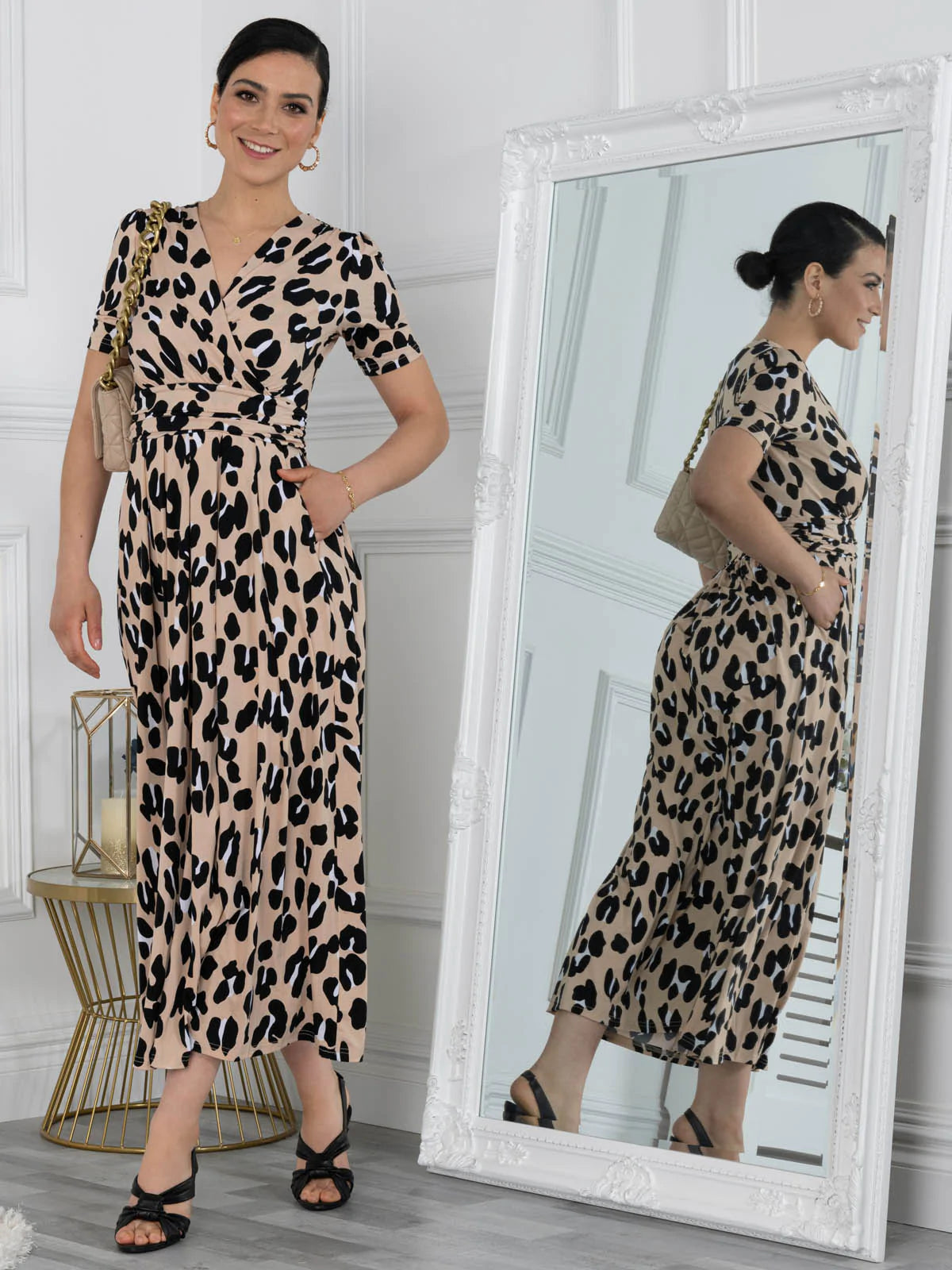 Kiera Wrap Front Maxi Dress (Camel Animal)