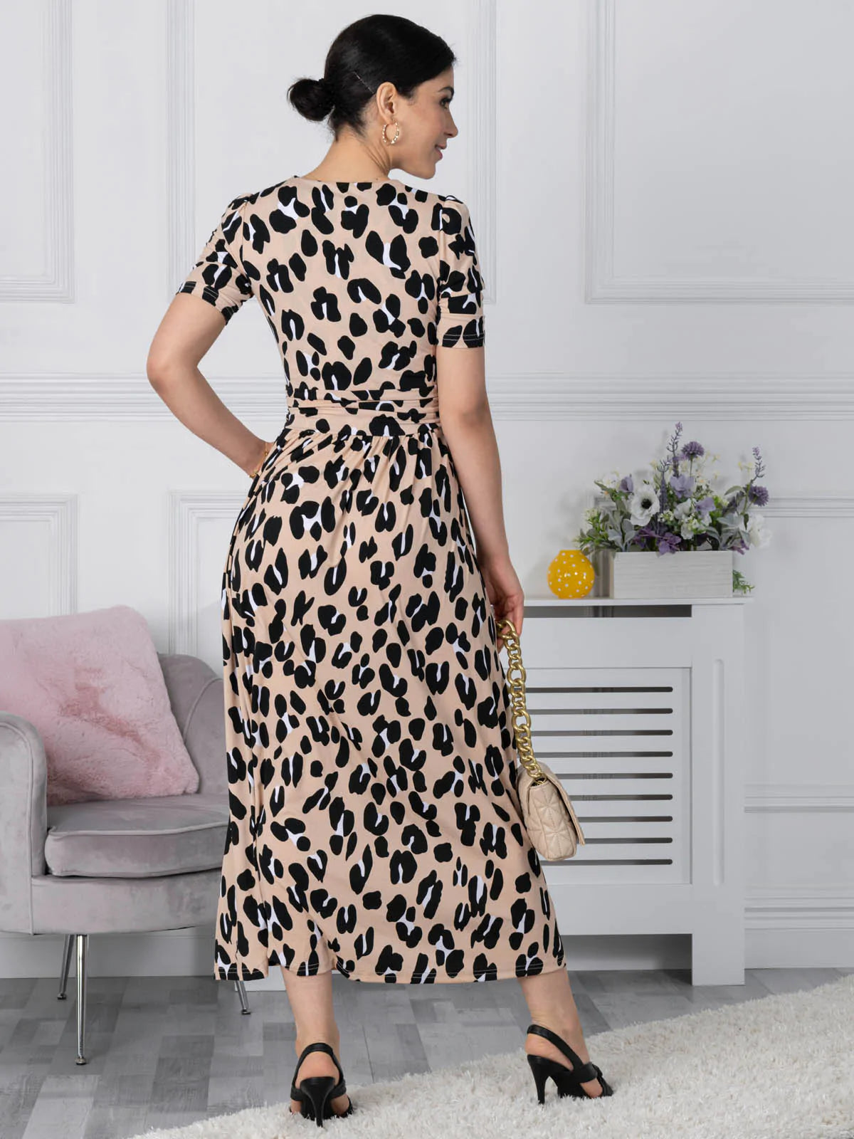 Kiera Wrap Front Maxi Dress (Camel Animal)