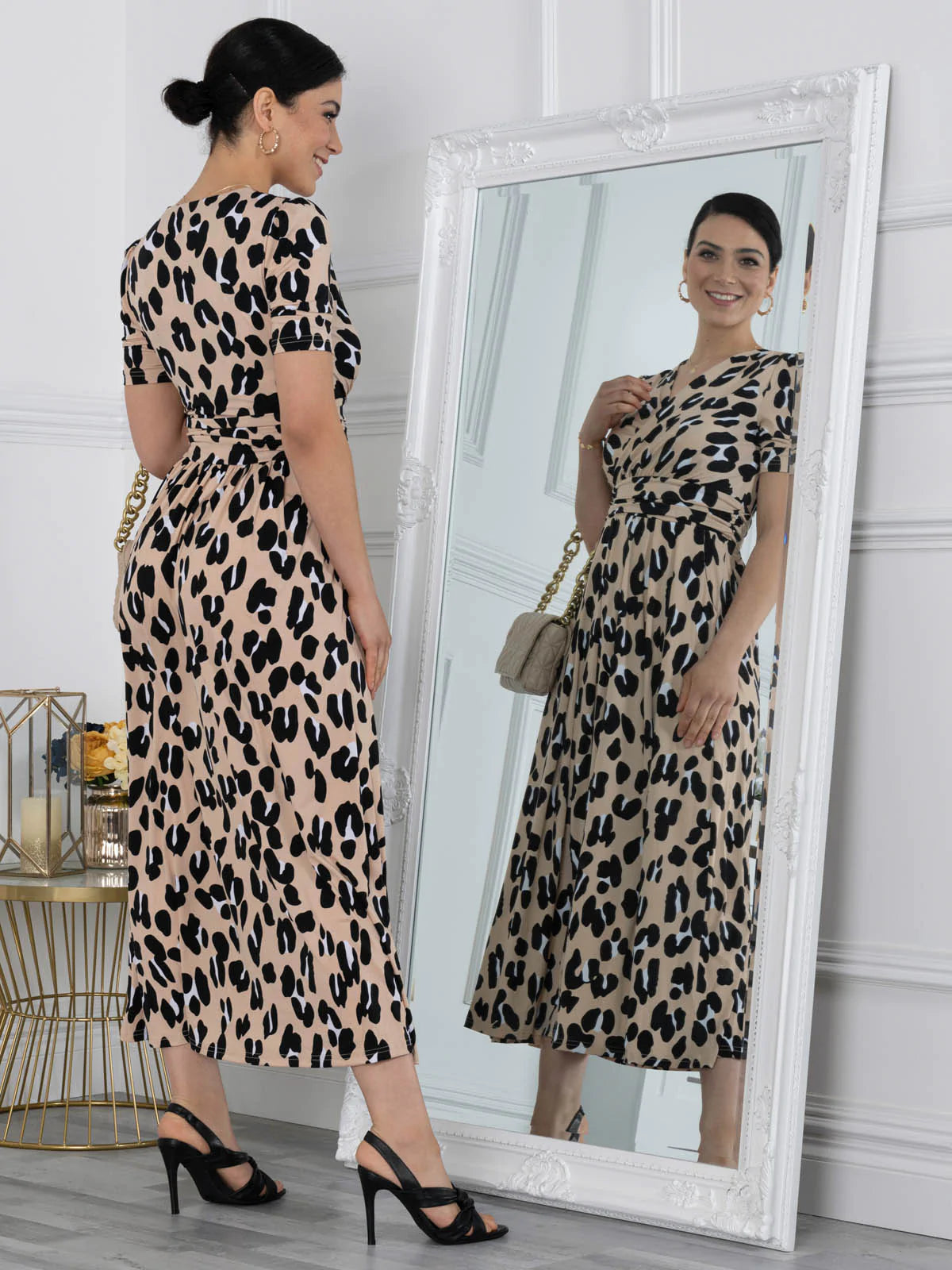Kiera Wrap Front Maxi Dress (Camel Animal)
