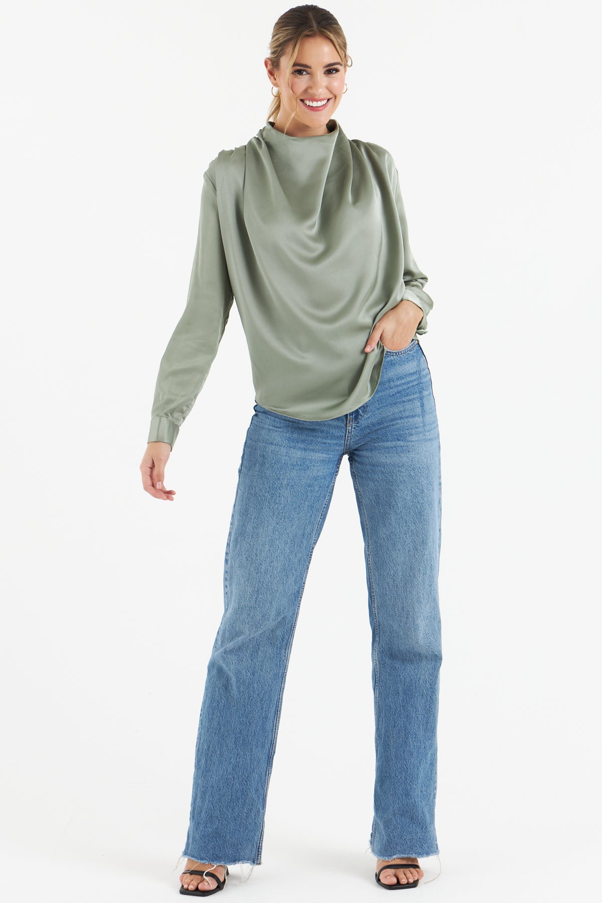 Gala Satin Blouse (Olive)