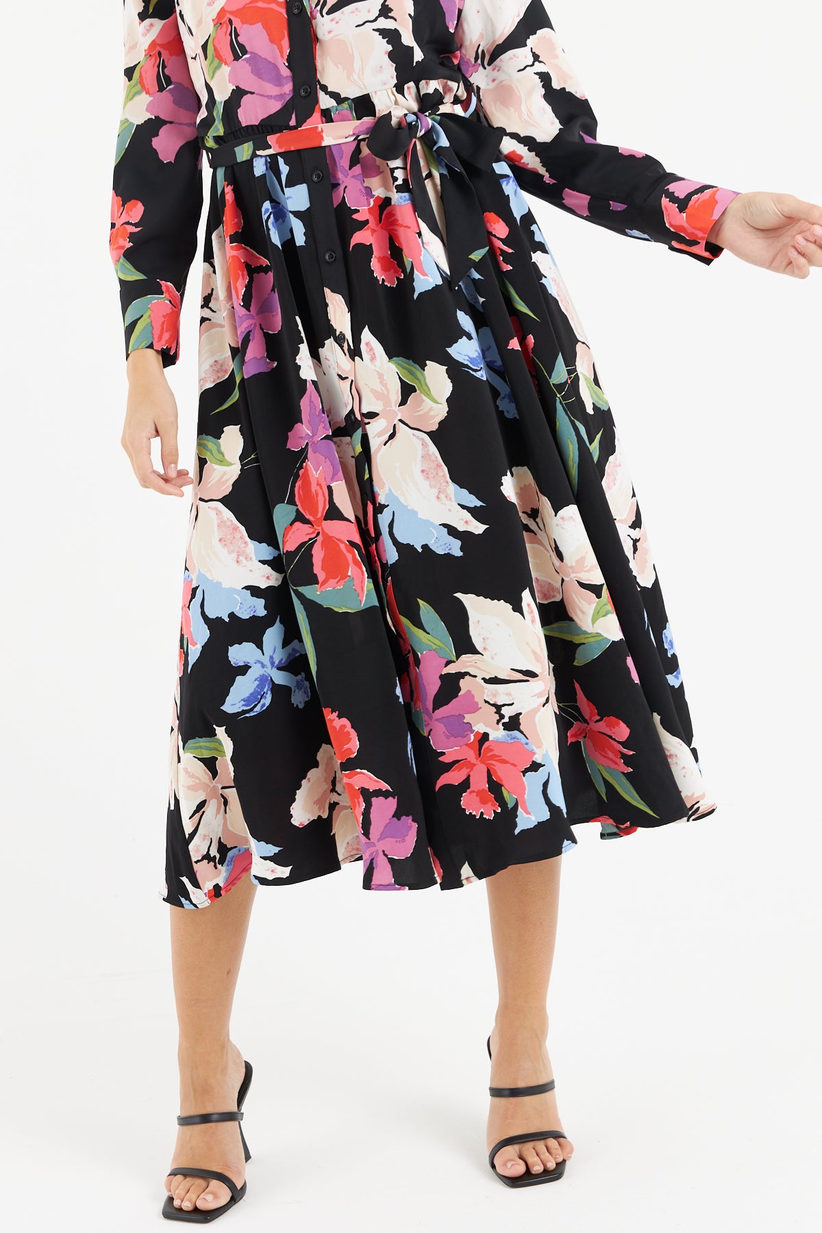 Kitty Floral Shirt Dress (Black)