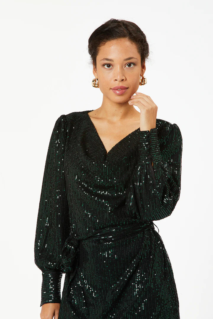 Zinia Sequin Cowl Neck Dress