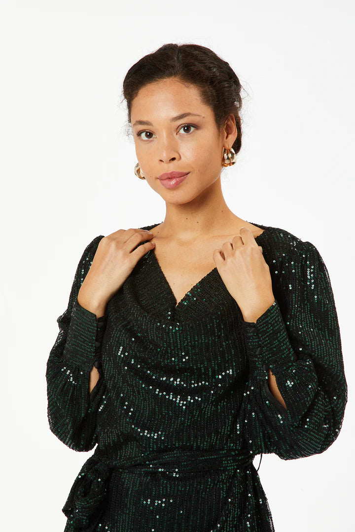 Zinia Sequin Cowl Neck Dress