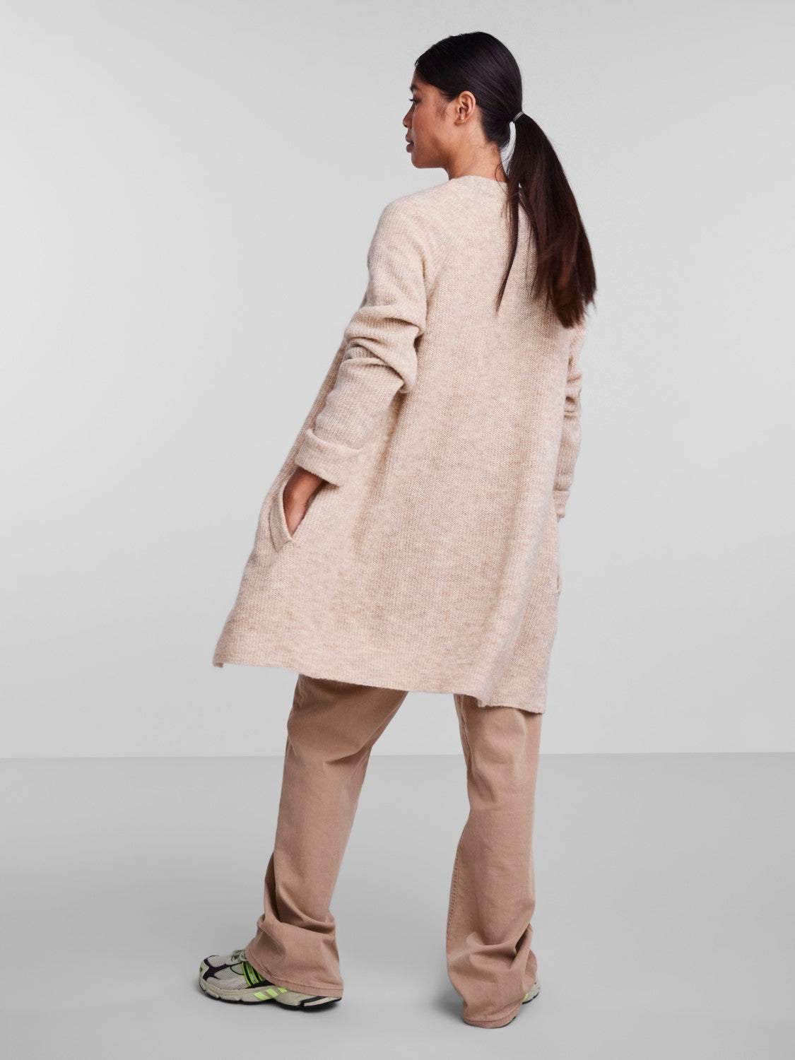 Ellen Long Knit Cardigan (White Pepper)