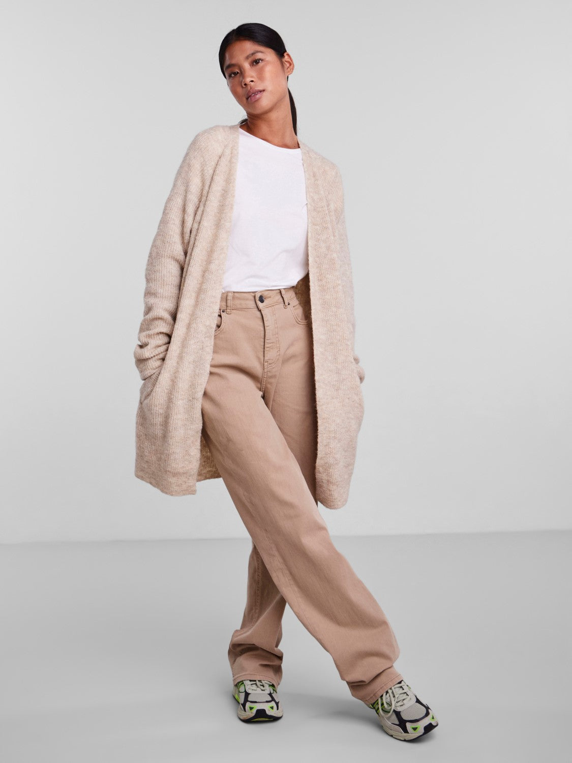 Ellen Long Knit Cardigan (White Pepper)