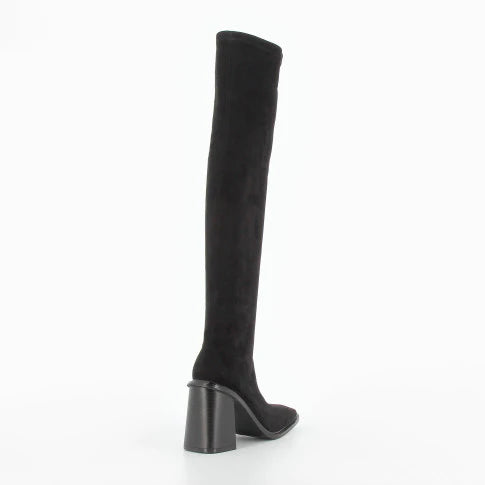 suede black block heel boot
