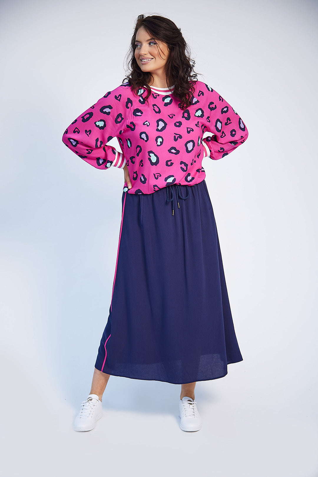 Rosie Crew Neck Top (Pink Print)