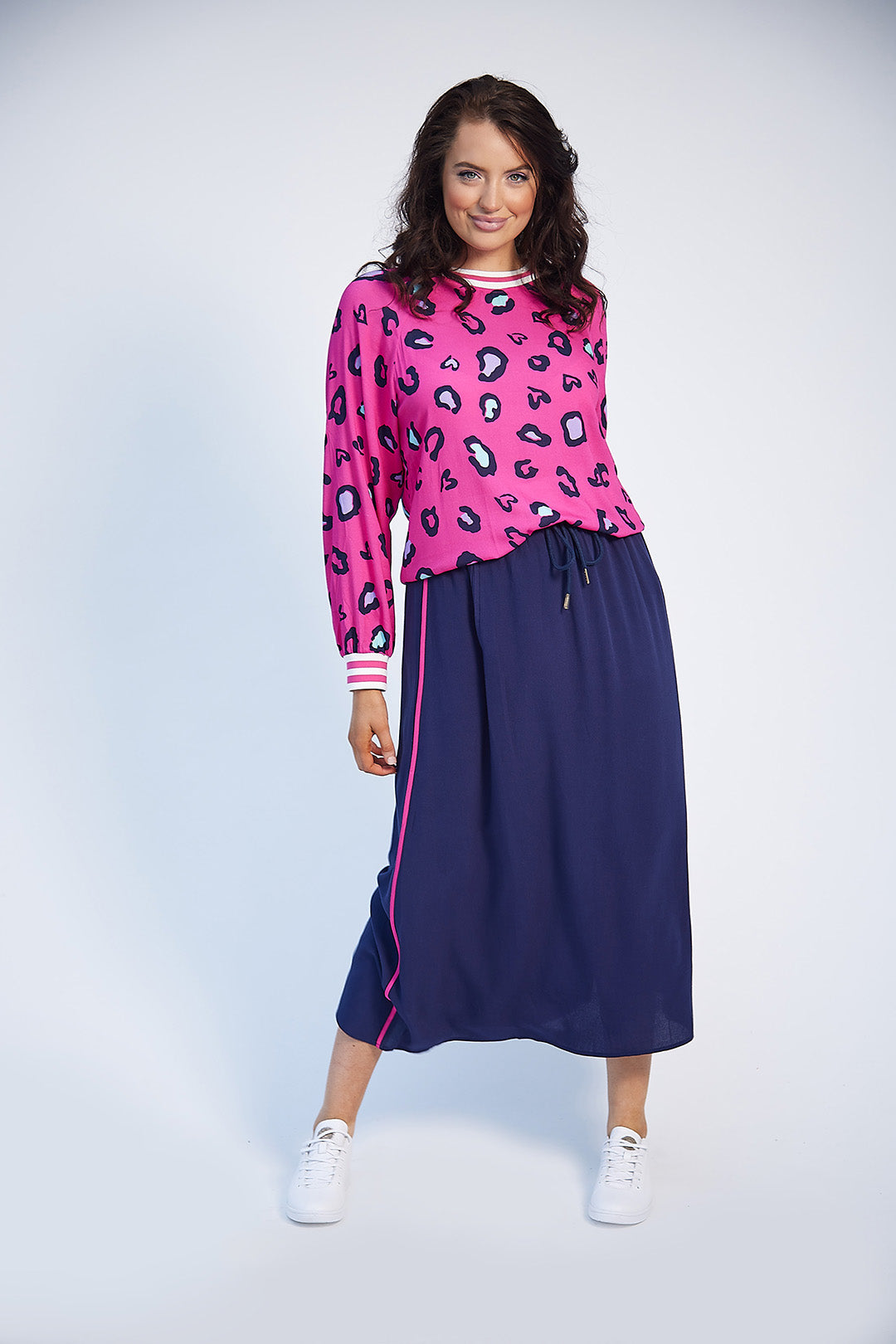 Rosie Crew Neck Top (Pink Print)