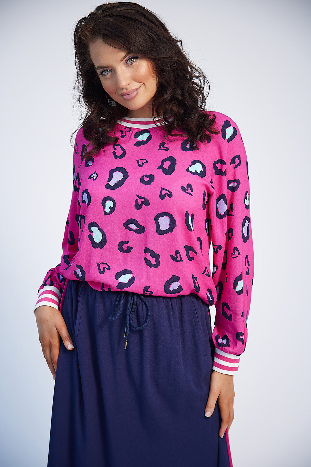 Rosie Crew Neck Top (Pink Print)