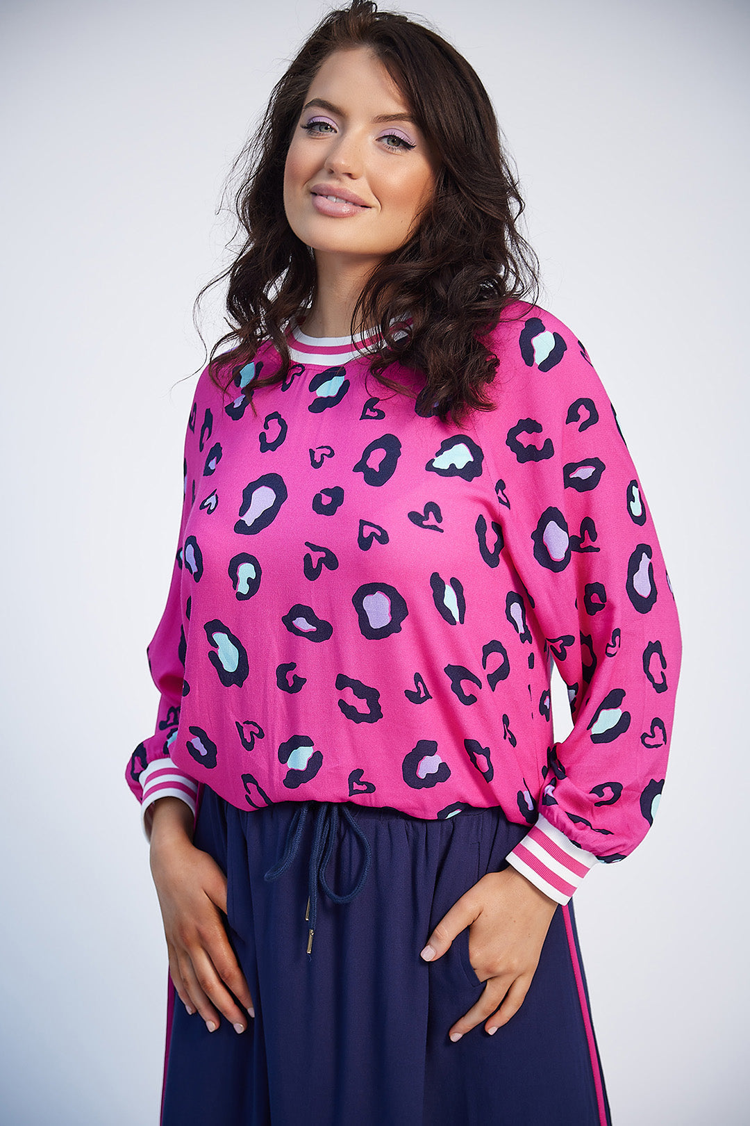 Rosie Crew Neck Top (Pink Print)