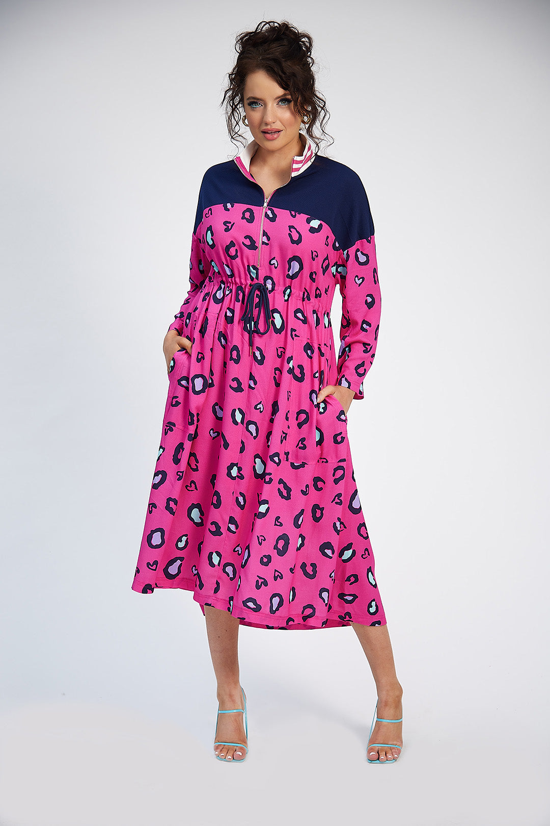 Katie Drawstring Dress (Pink Print/Navy) | Oh Molly Katie Drawstring Dress (Pink Print/Navy) | Oh Molly