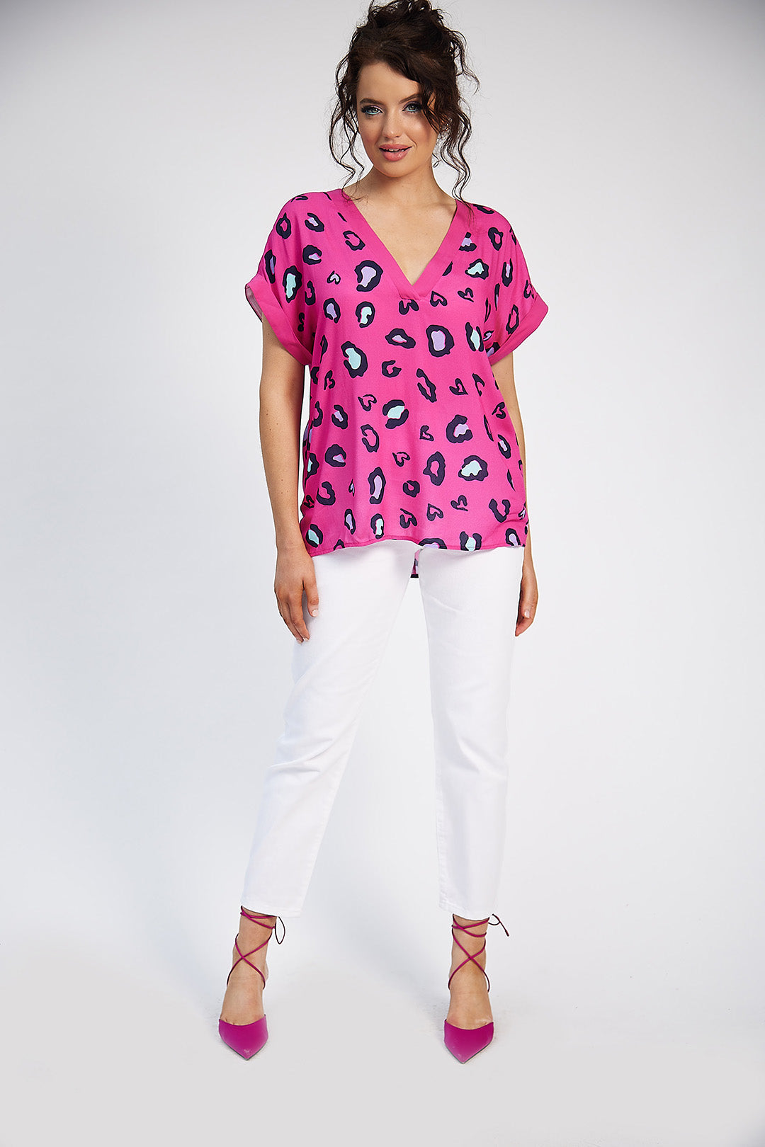 Saoirse V-Neck Top (Pink Print)