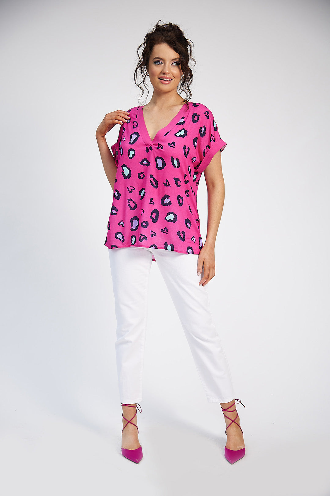 Saoirse V-Neck Top (Pink Print)