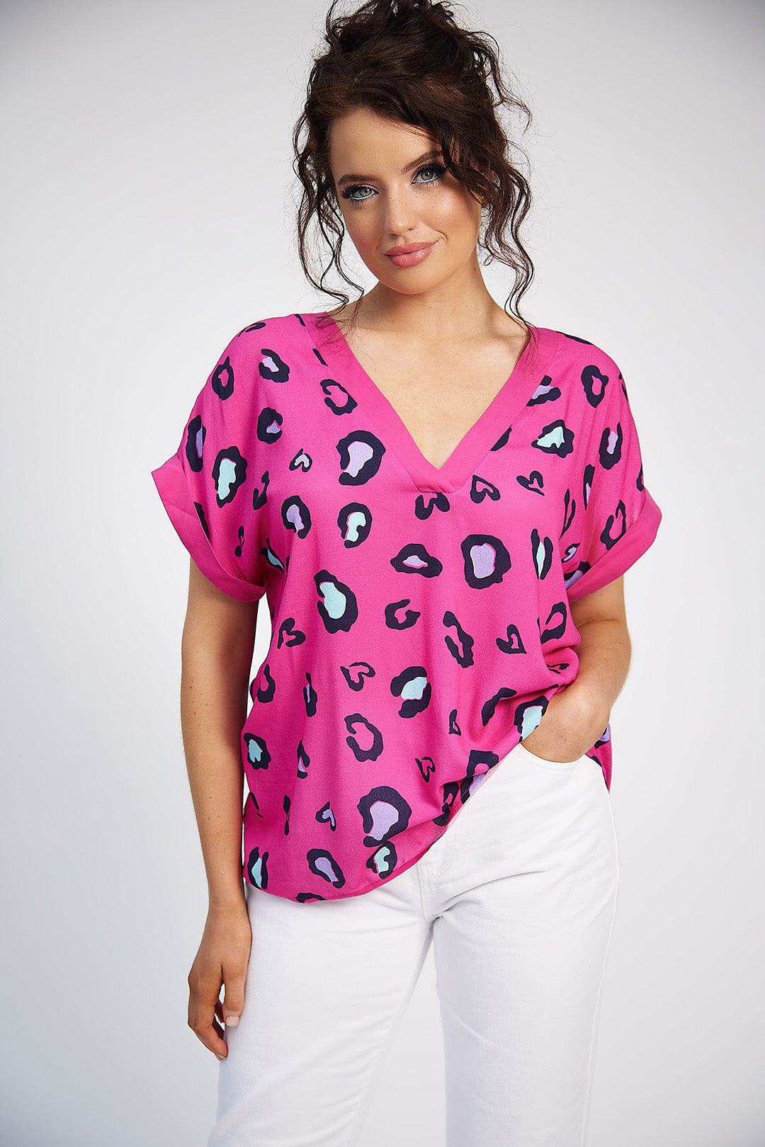 Saoirse V-Neck Top (Pink Print)