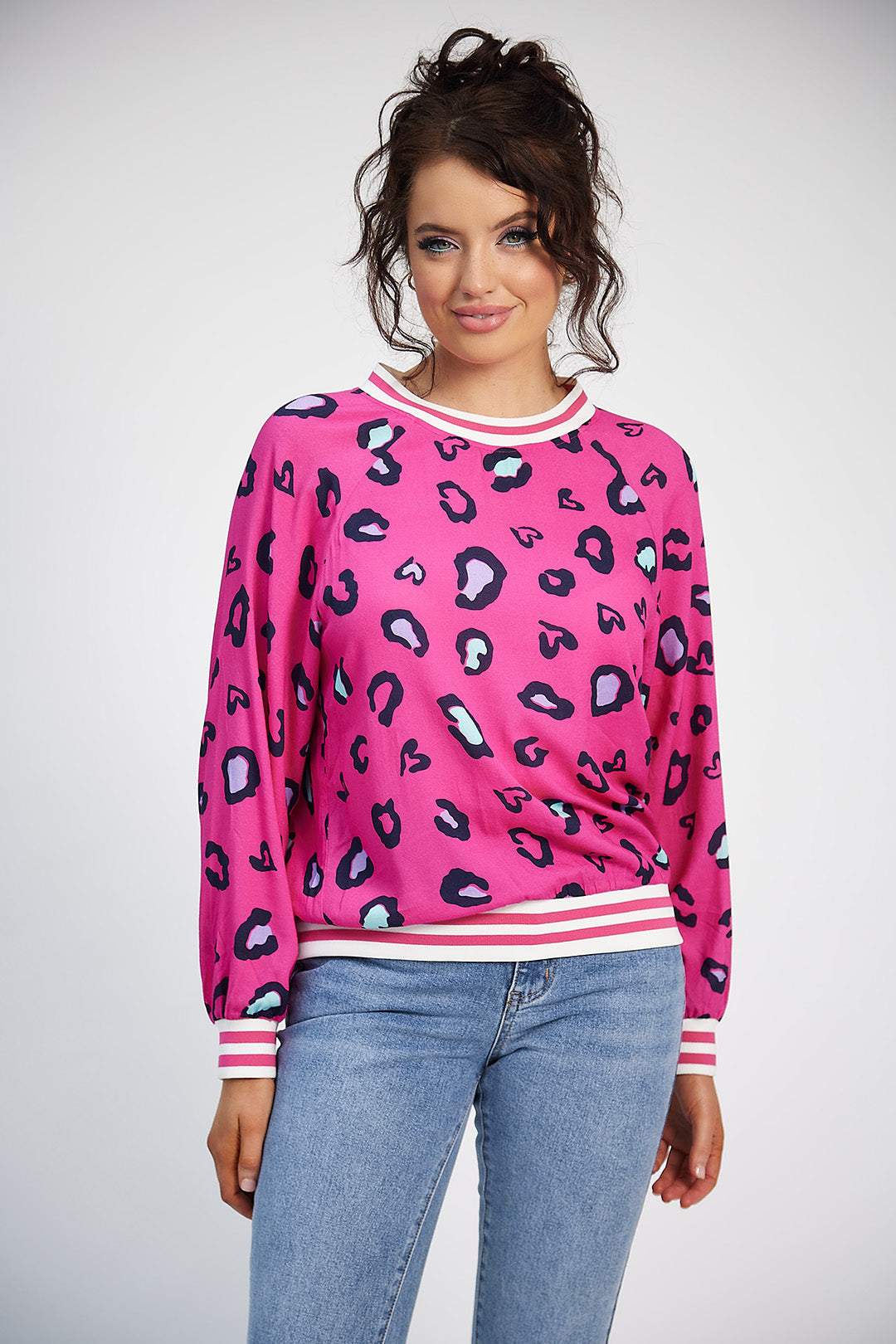 Rosie Crew Neck Top (Pink Print)