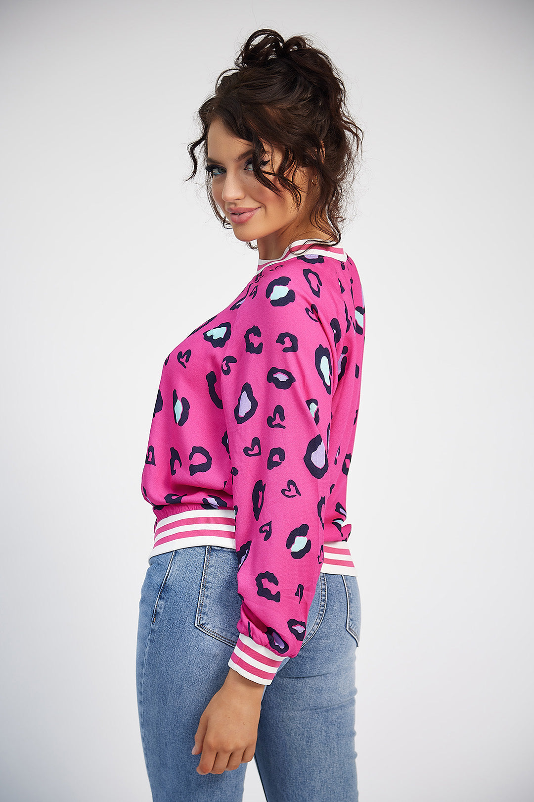 Rosie Crew Neck Top (Pink Print)