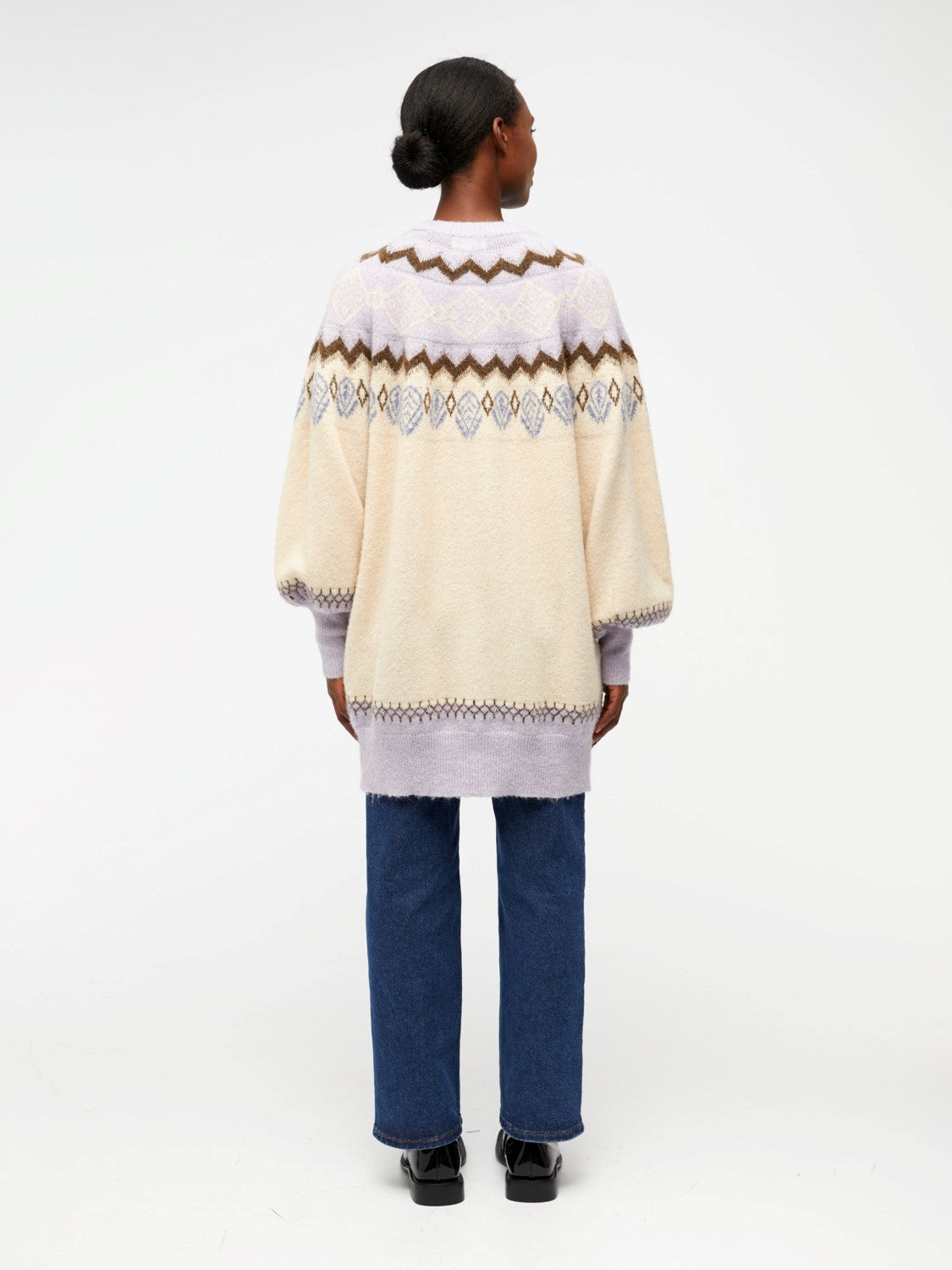 back of the Lavender knit cardigan