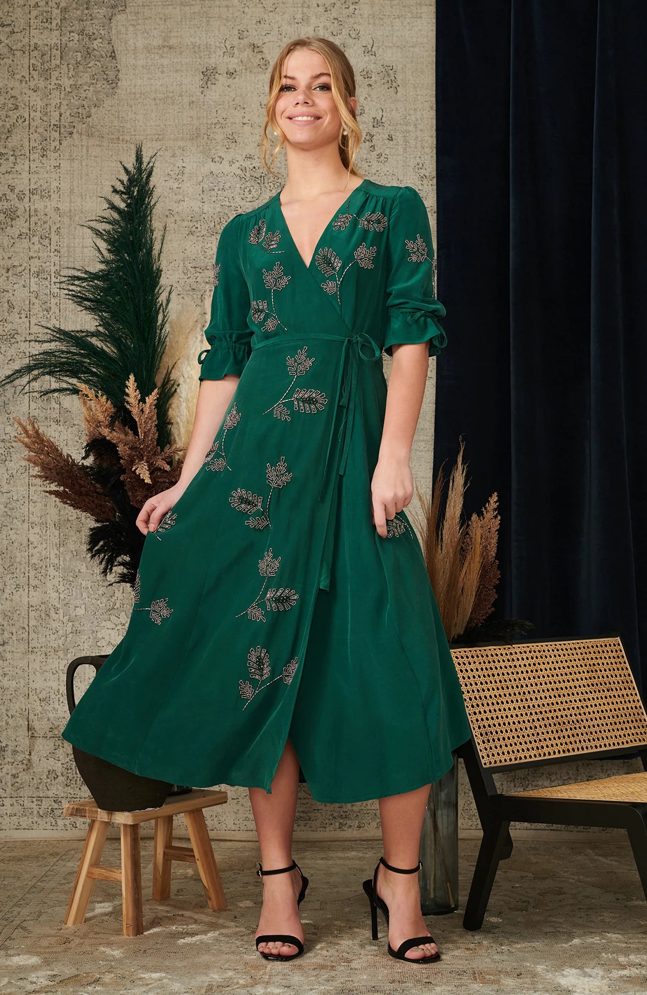 Harley Satin Wrap Dress (Green)