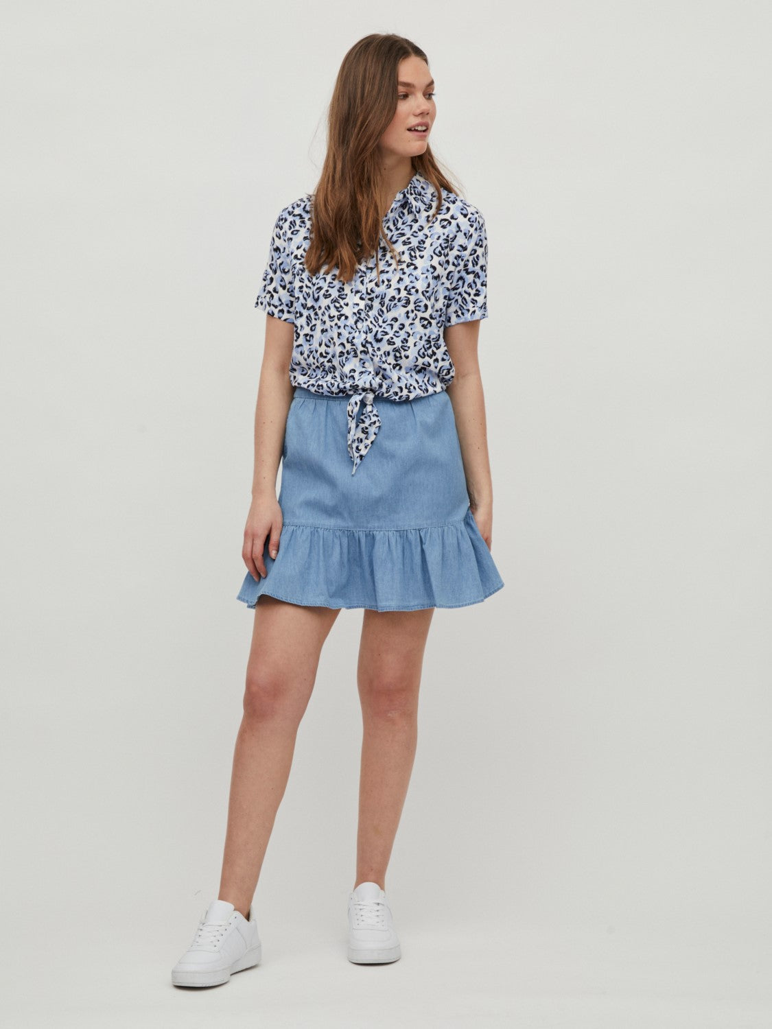 Vimoras Tie Waist Shirt (Blue Leopard)