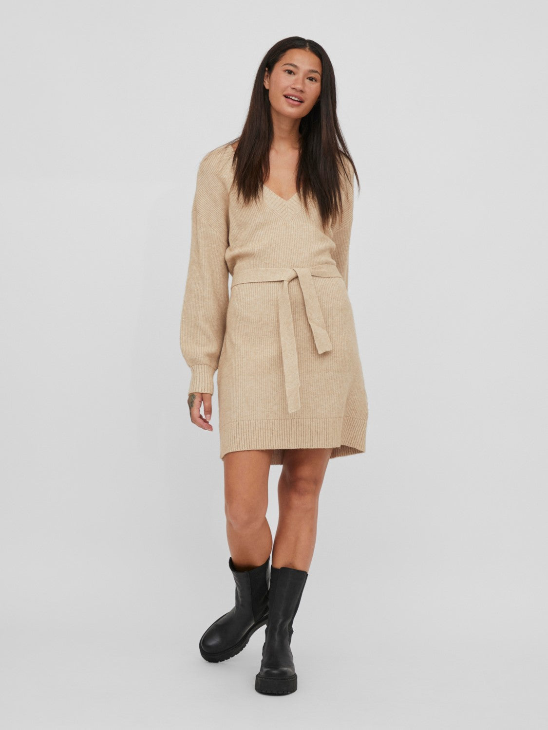 Sharon V-Neck Dress (Beige) | Love Cherish | Dress Sharon V-Neck Dress (Beige) | Love Cherish | Dress