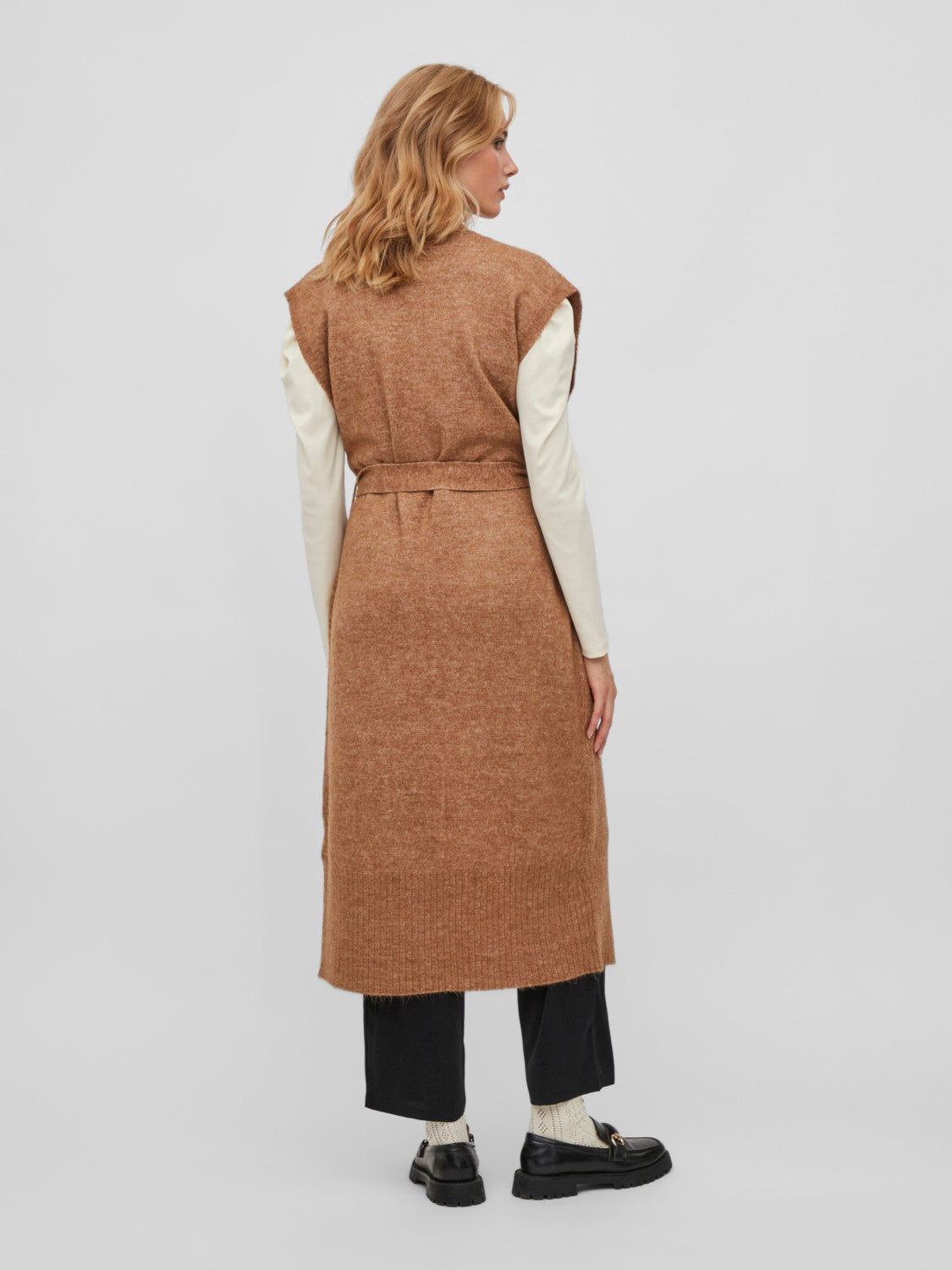 Vicalia Belted Long Knit Vest (Toasted Coconut)