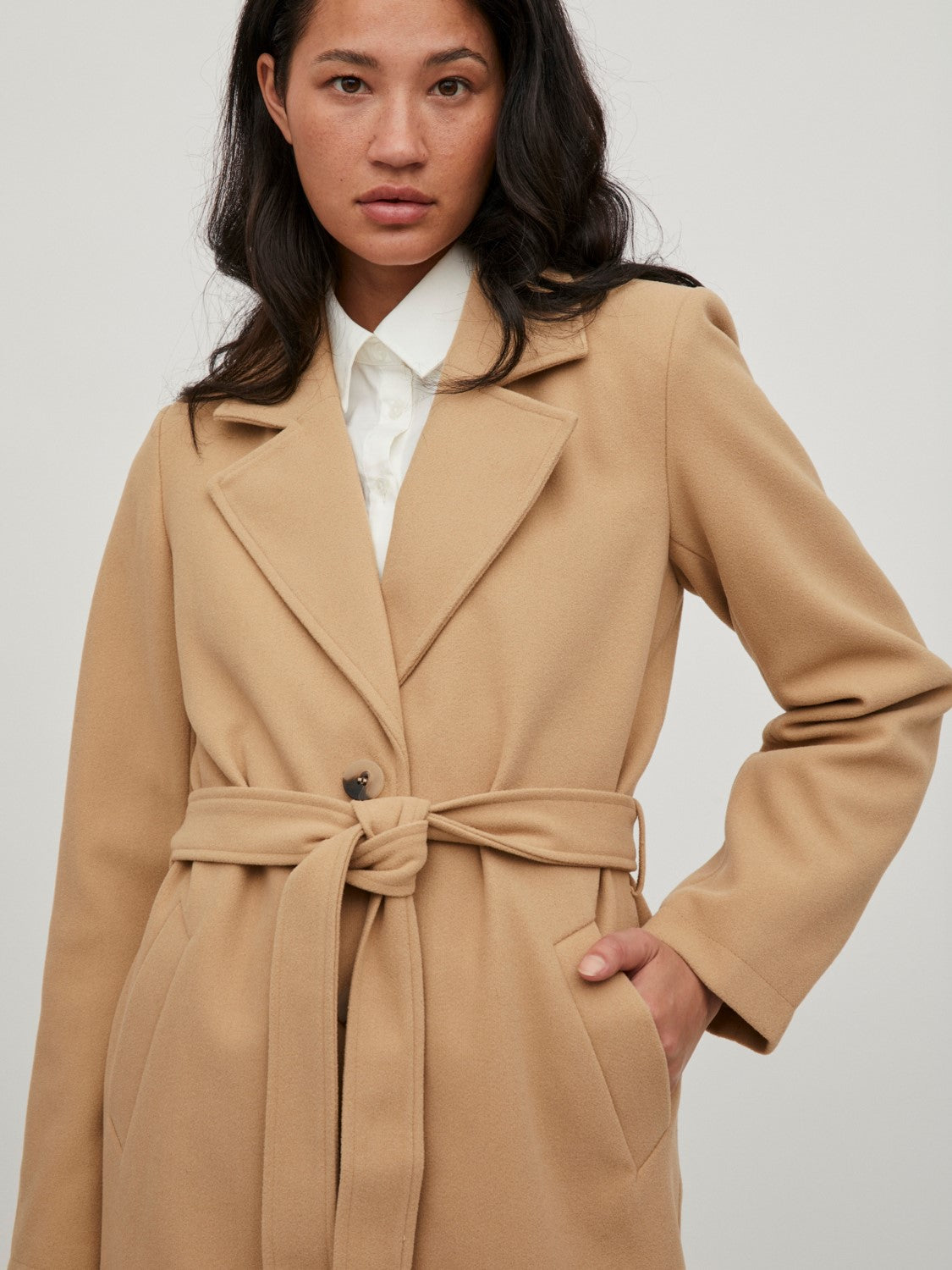 Poko Long Belted Coat (Sesame)