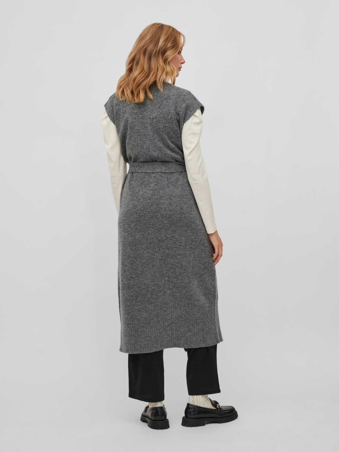 Vicalia Belted Long Knit Vest (Medium Grey Melange)