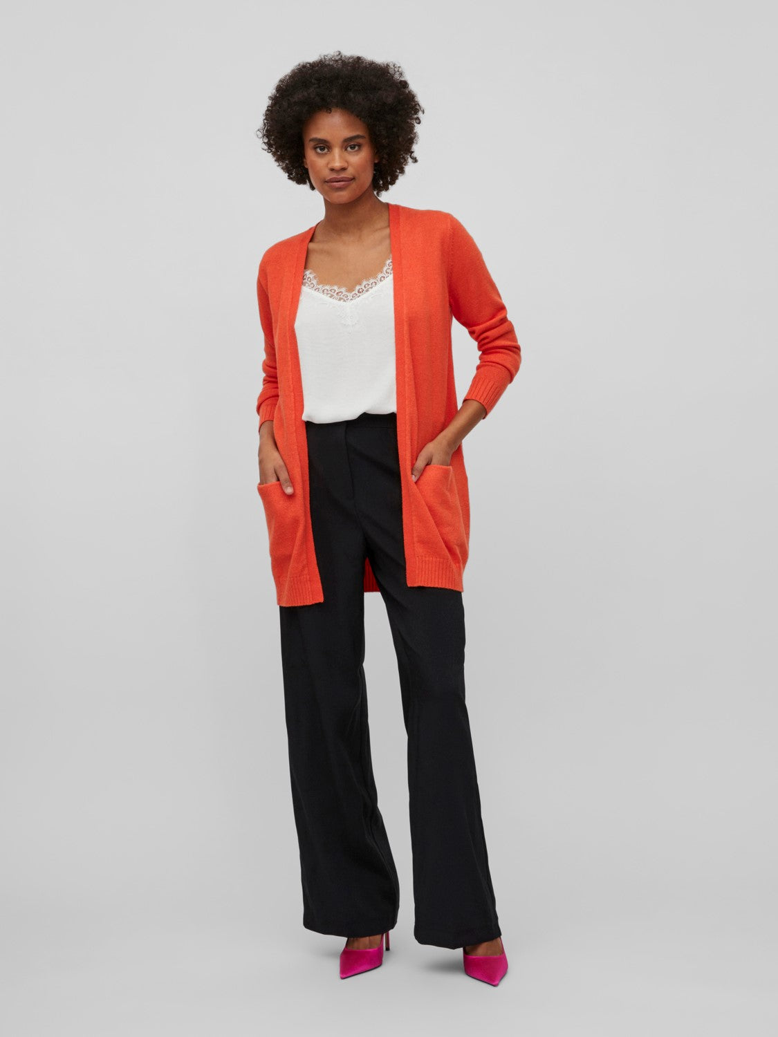 Ashley Open Knit Cardigan (Tigerlily/DARK MELANGE)