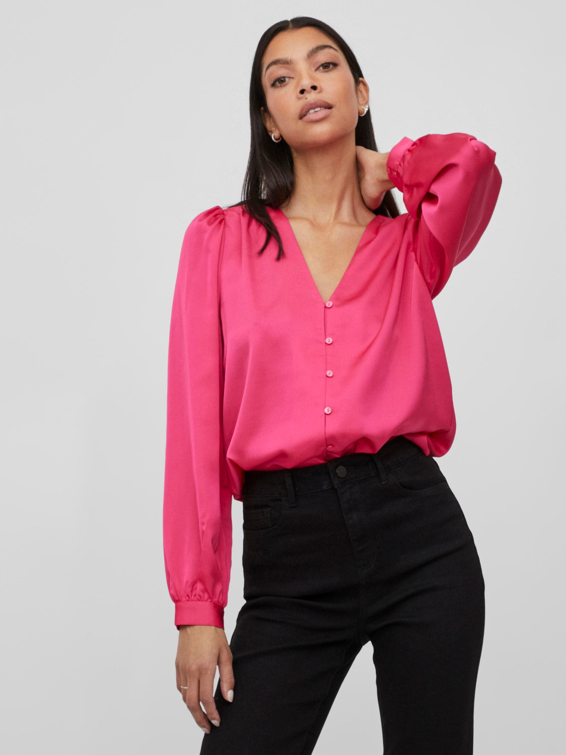 Viellette V-Neck Shirt (Pink Yarrow)