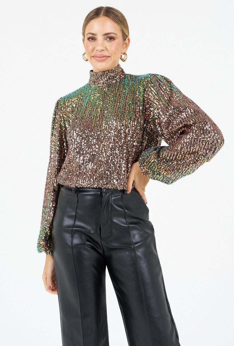 Sia High Neck Sequin Blouse