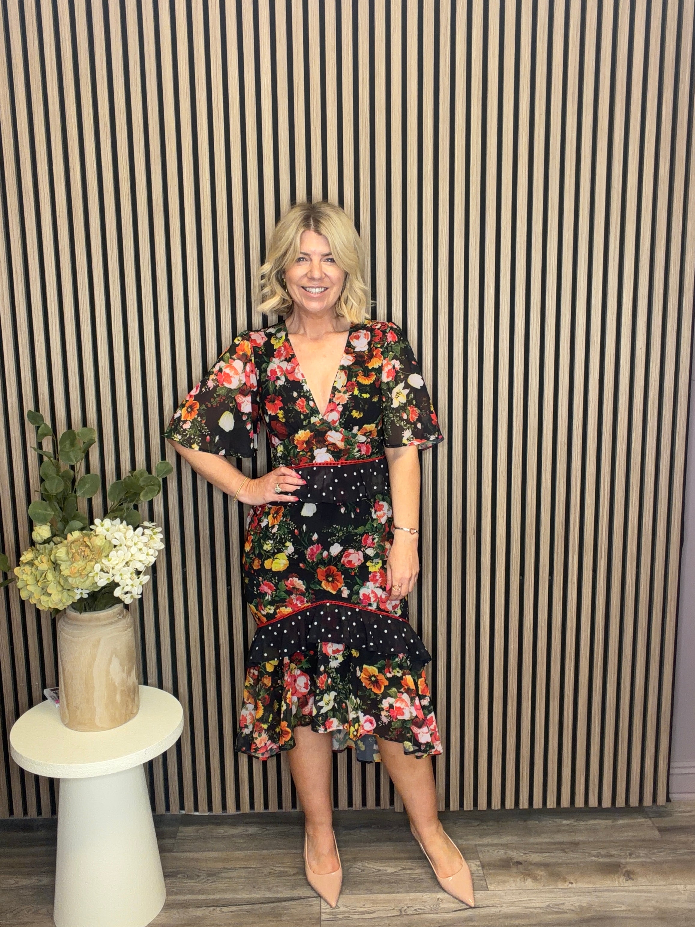 The Aida Midi Dress (Black Multi)