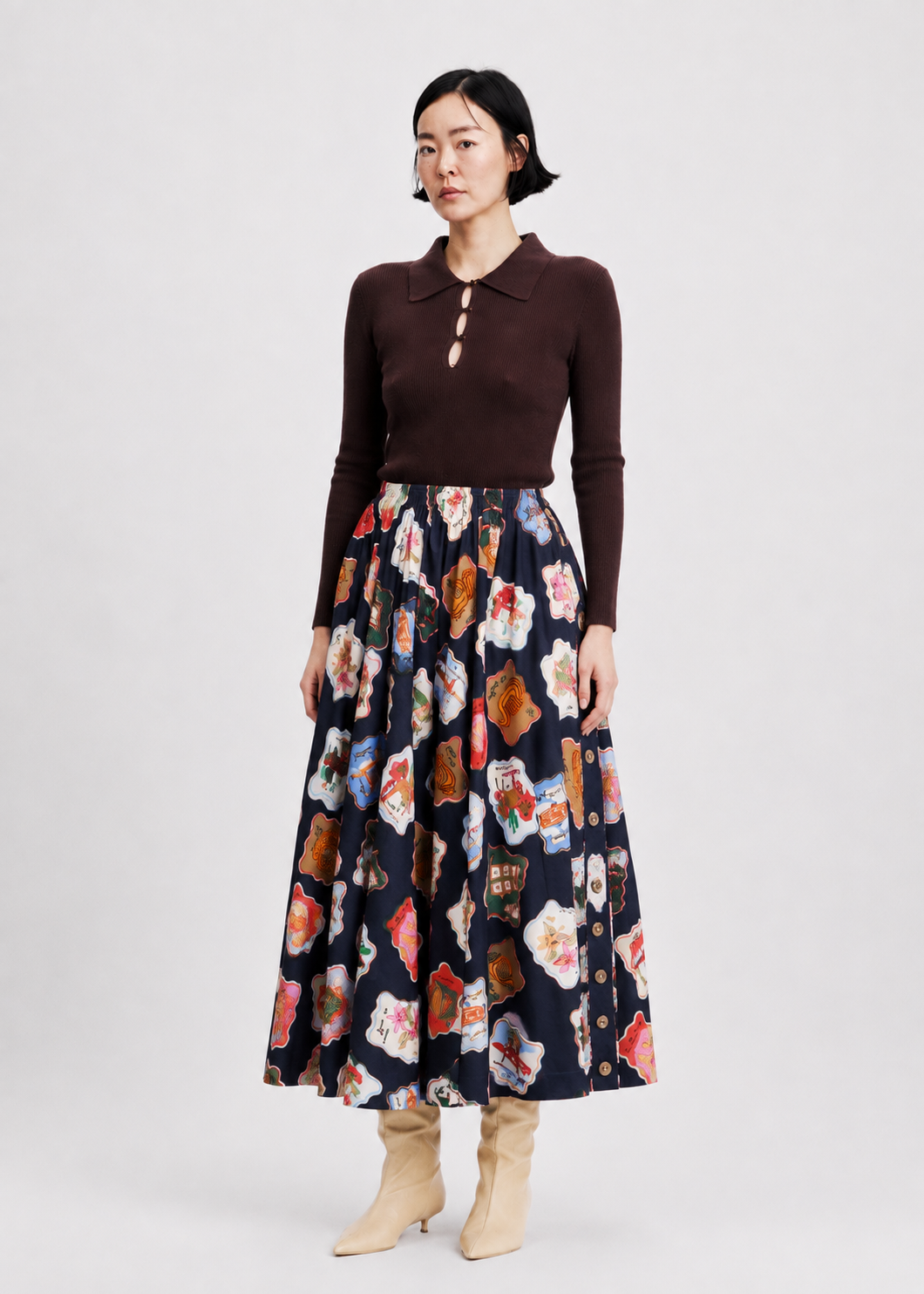 Broth Midi Skirt (Navy/Multi)