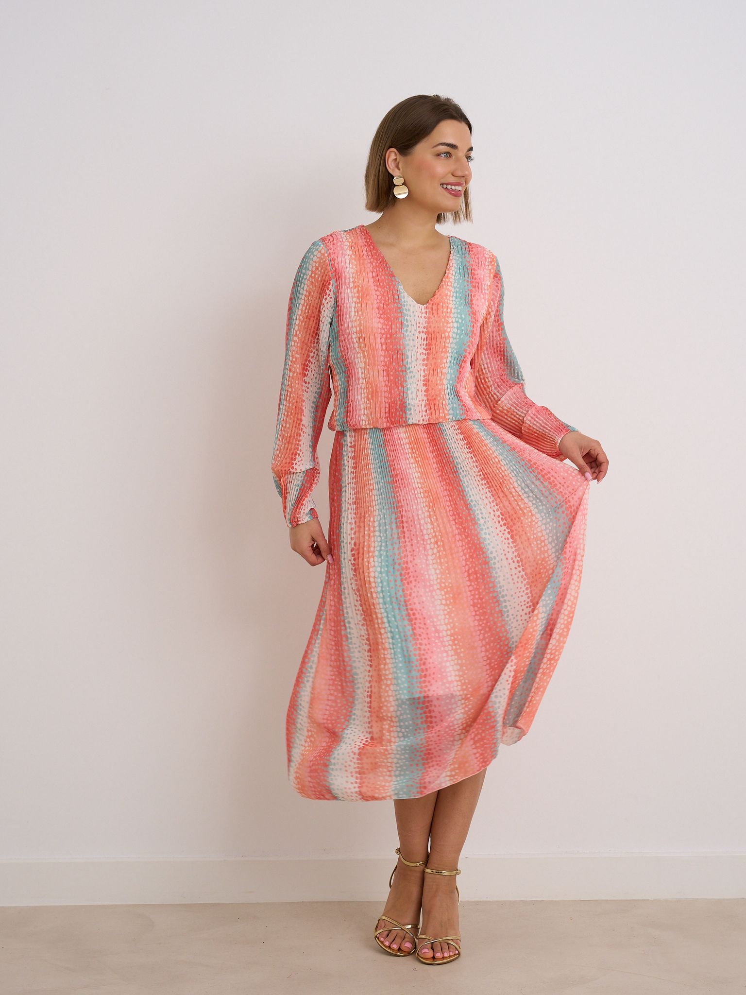 Marcia Plisse Midi Dress (Peach)