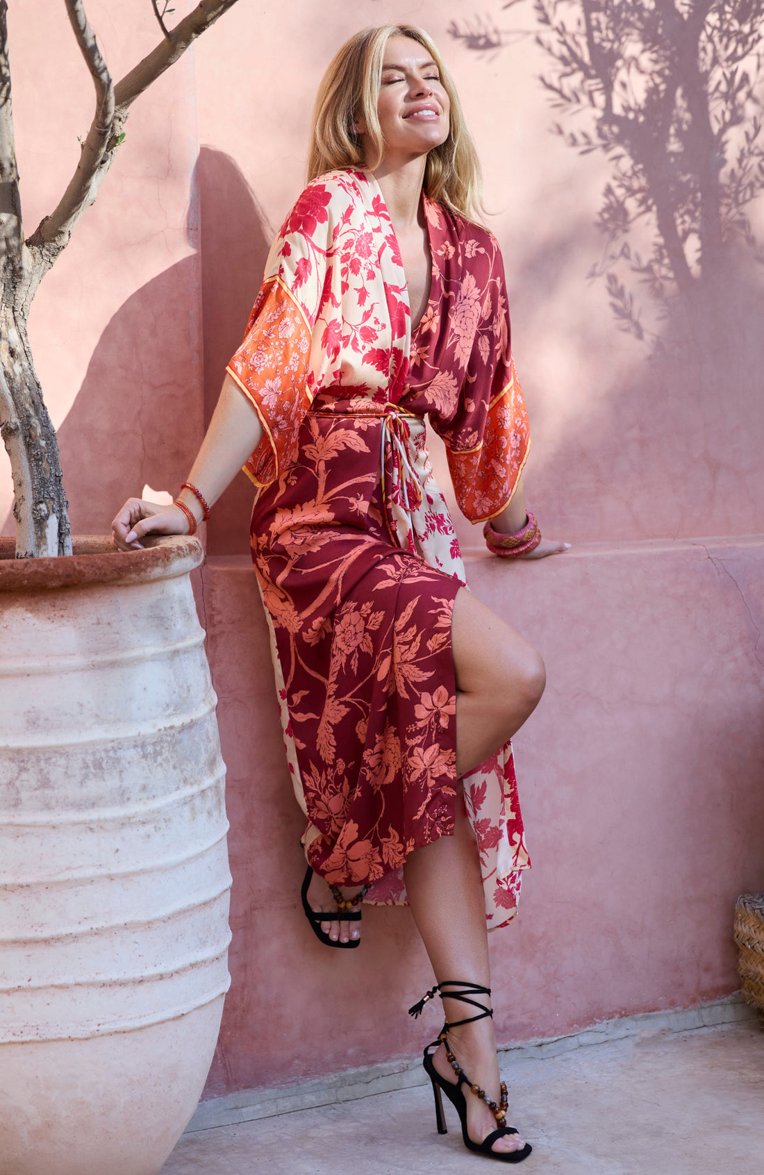 The Salma Kimono Midi Dress (Orange/Burgundy) | Love Cherish | Dress The Salma Kimono Midi Dress (Orange/Burgundy) | Love Cherish | Dress