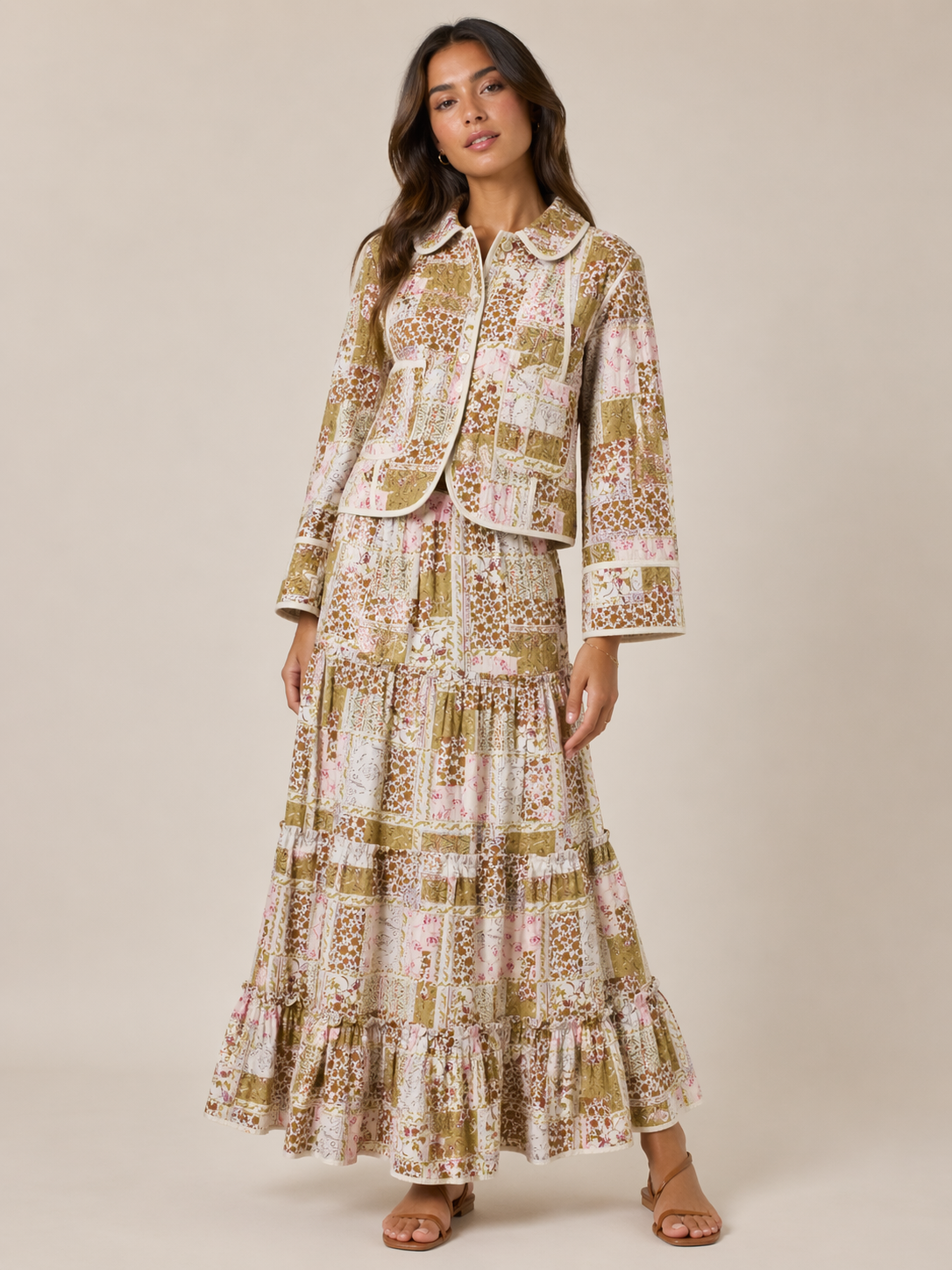 Lori Maxi Skirt (Olive/Pink)