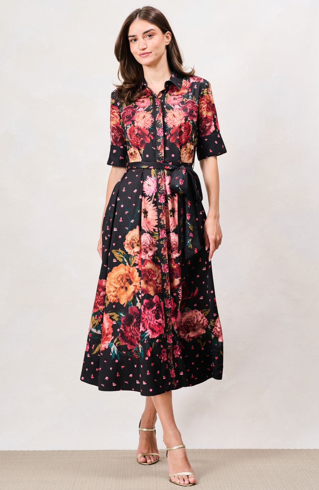 The Merrielle Shirt Midi Dress (Black/Orange)