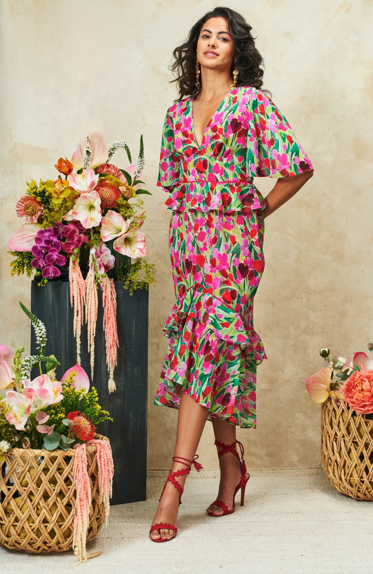 The Rosemary Midi Tea Dress (Pink/Green)