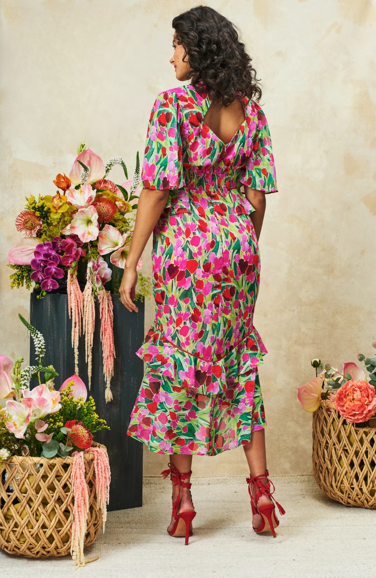 The Rosemary Midi Tea Dress (Pink/Green)