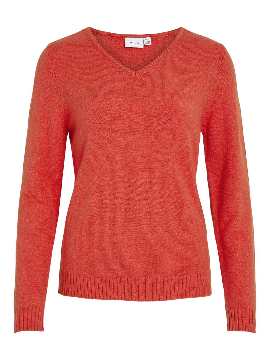 Miela V-Neck Jumper (Aurora Red/Dark Melan)