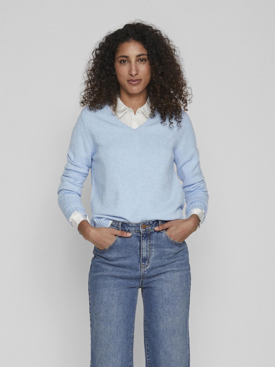 MIELA V-NECK JUMPER (BLUE MELANGE)