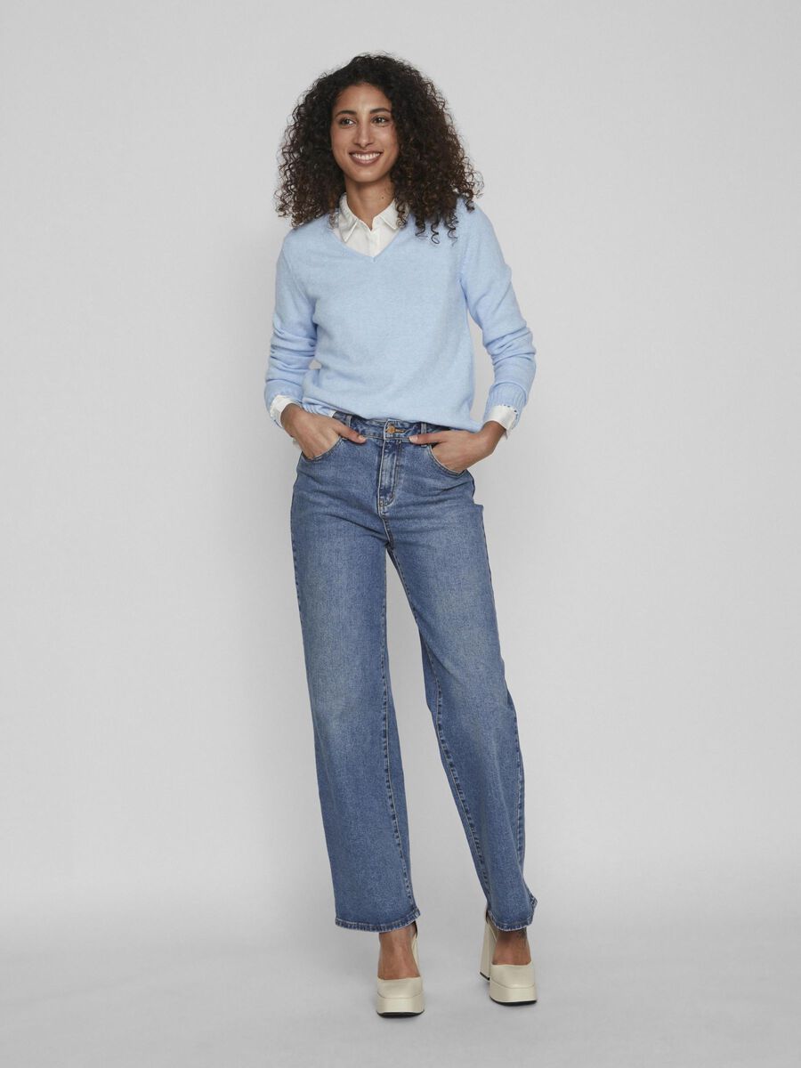 MIELA V-NECK JUMPER (BLUE MELANGE)