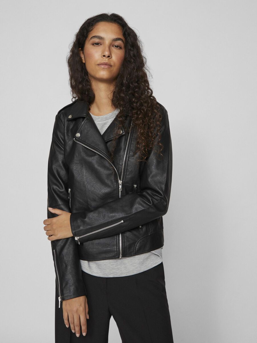 Hanley Faux Leather Biker Jacket (Black)