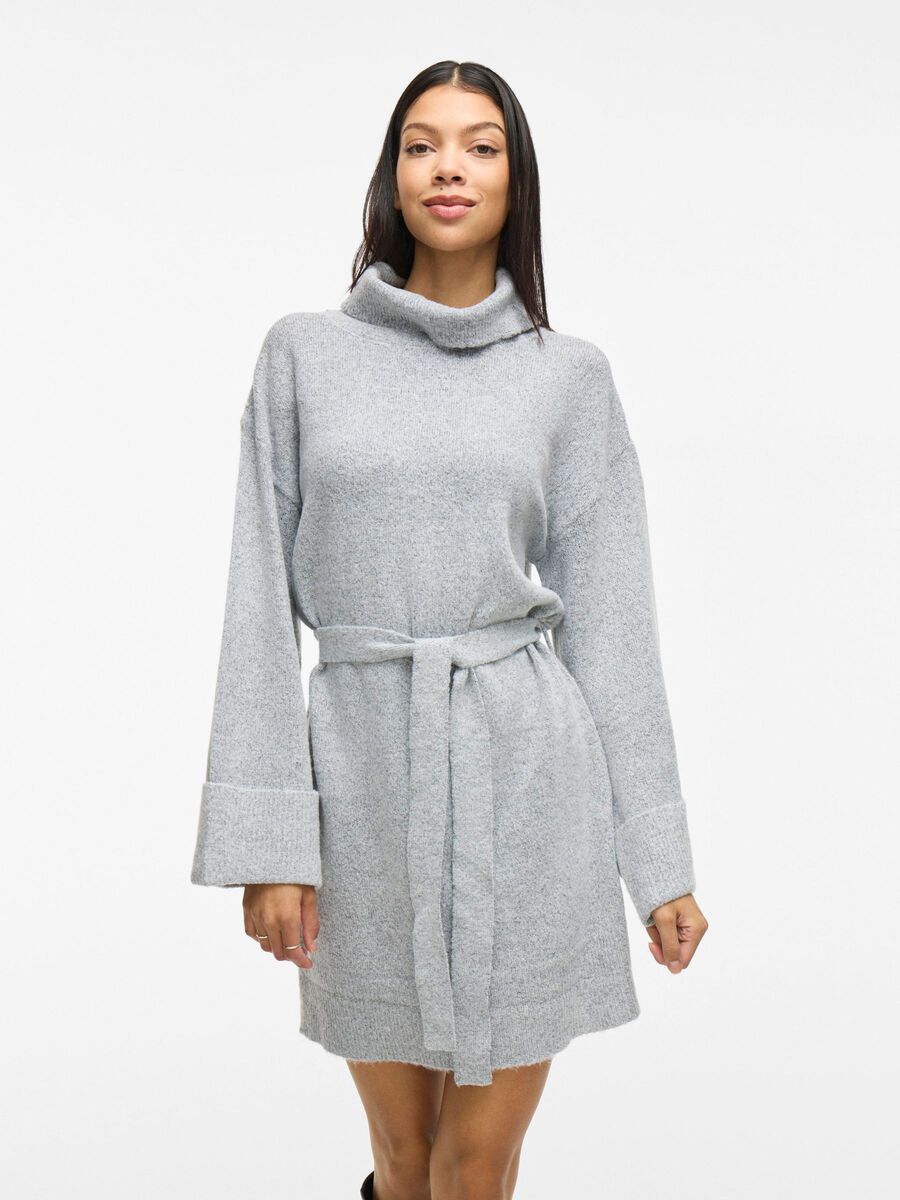 Alva Tie Belt Knit Dress (Light Grey/Melange)