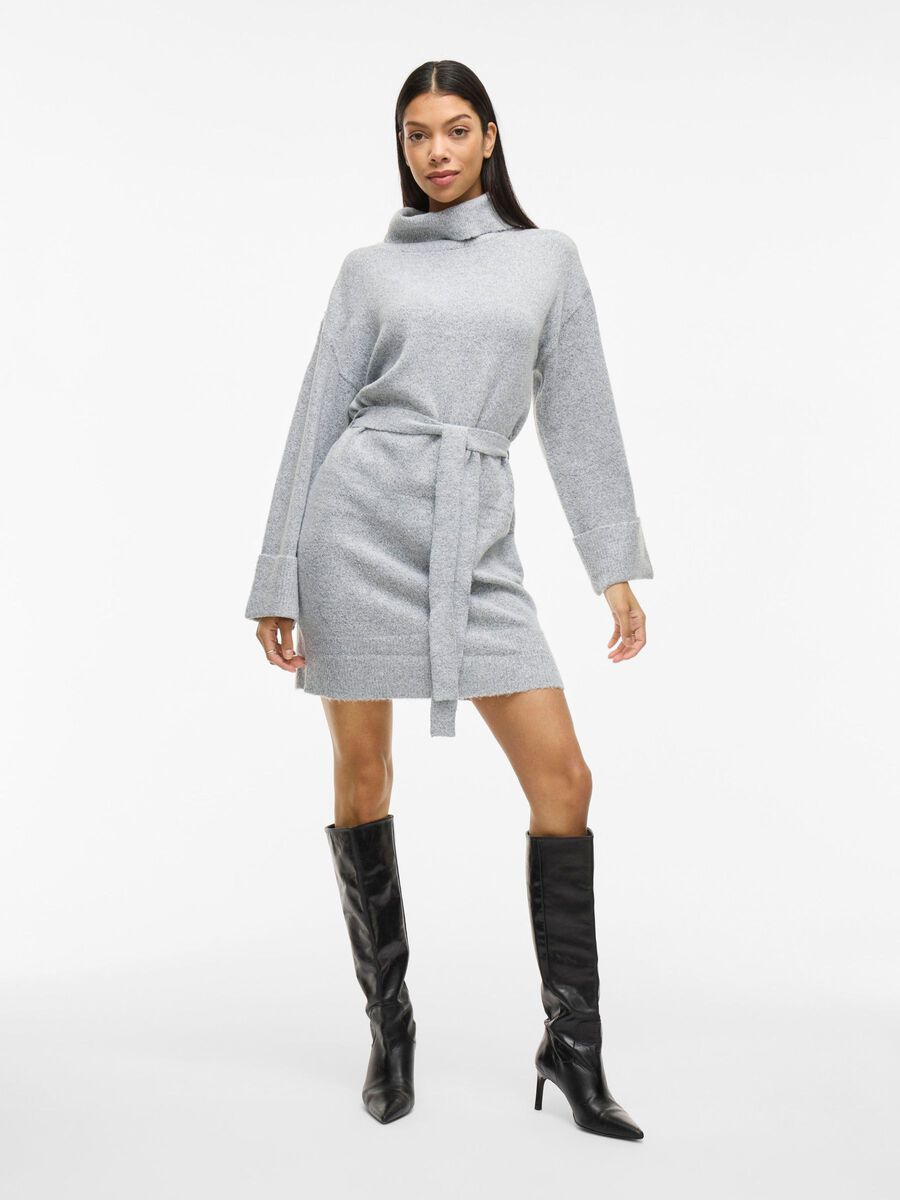 Alva Tie Belt Knit Dress (Light Grey/Melange)