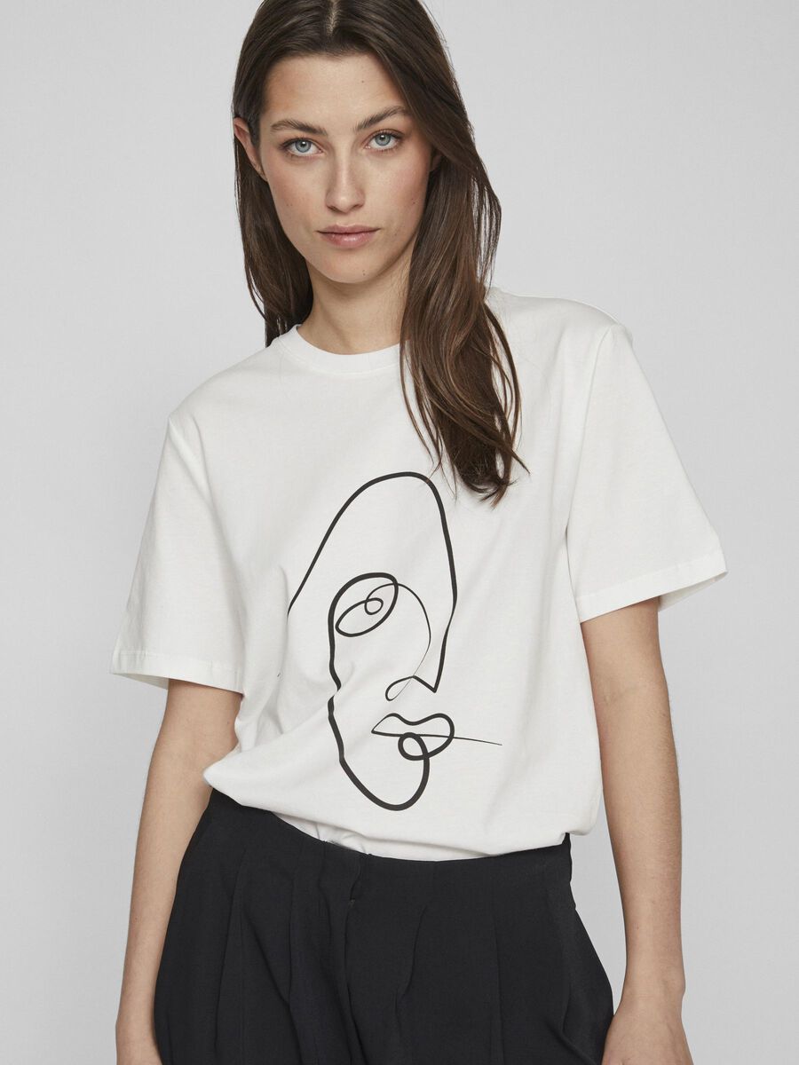 FACE PRINTED COTTON T-SHIRT (WHITE)