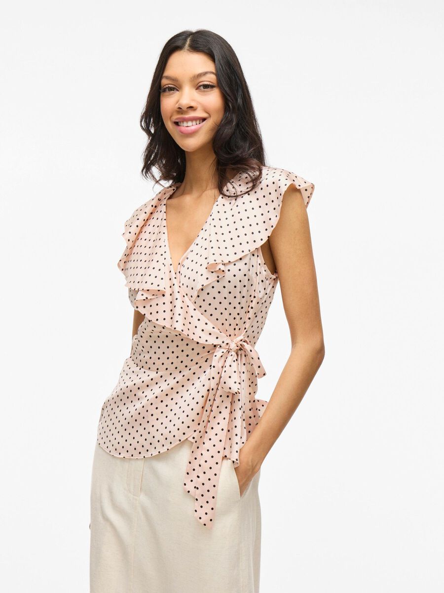 Kimberly Wrap Top (Peach Whip/Black Dots)
