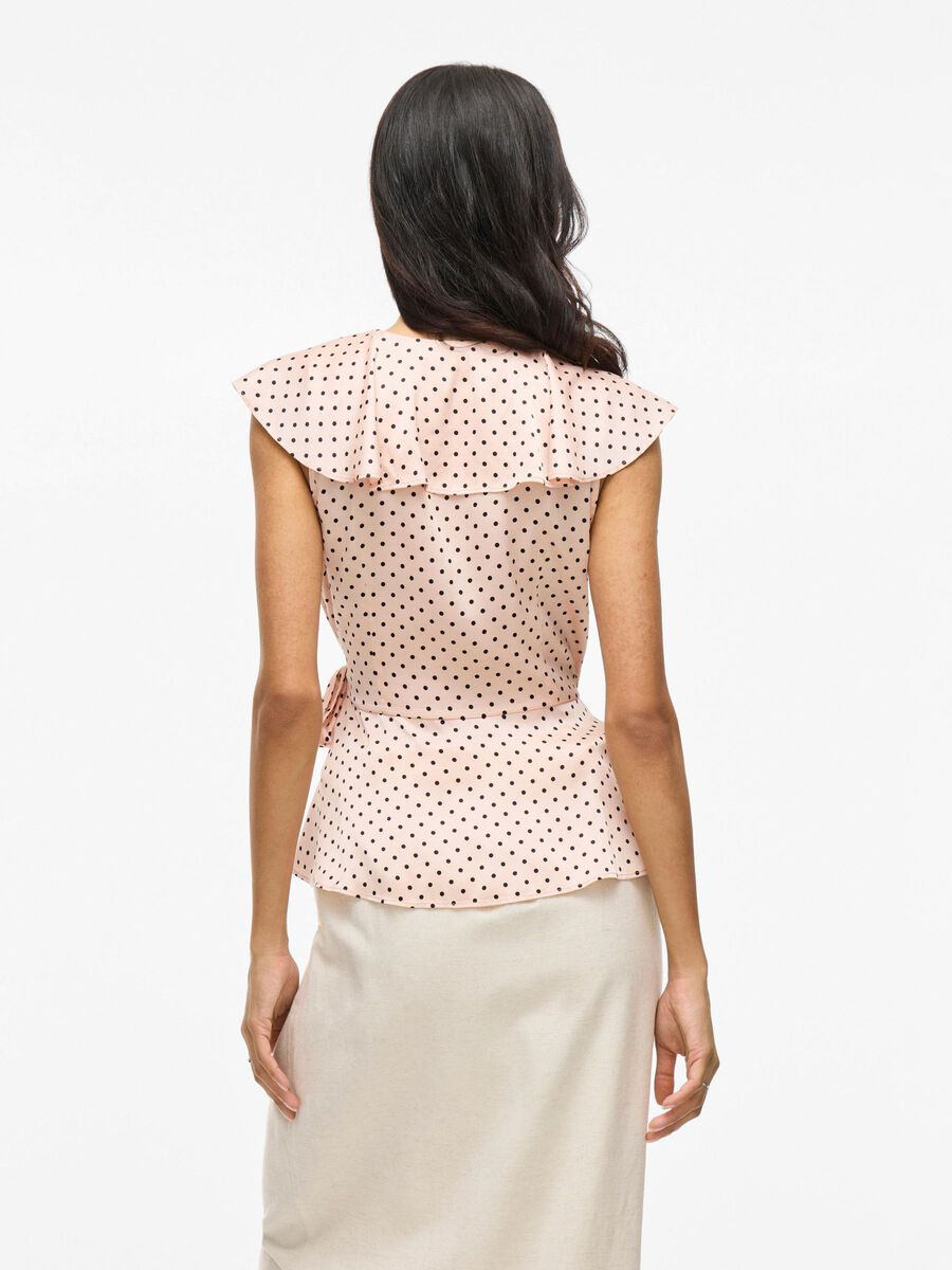 Kimberly Wrap Top (Peach Whip/Black Dots)