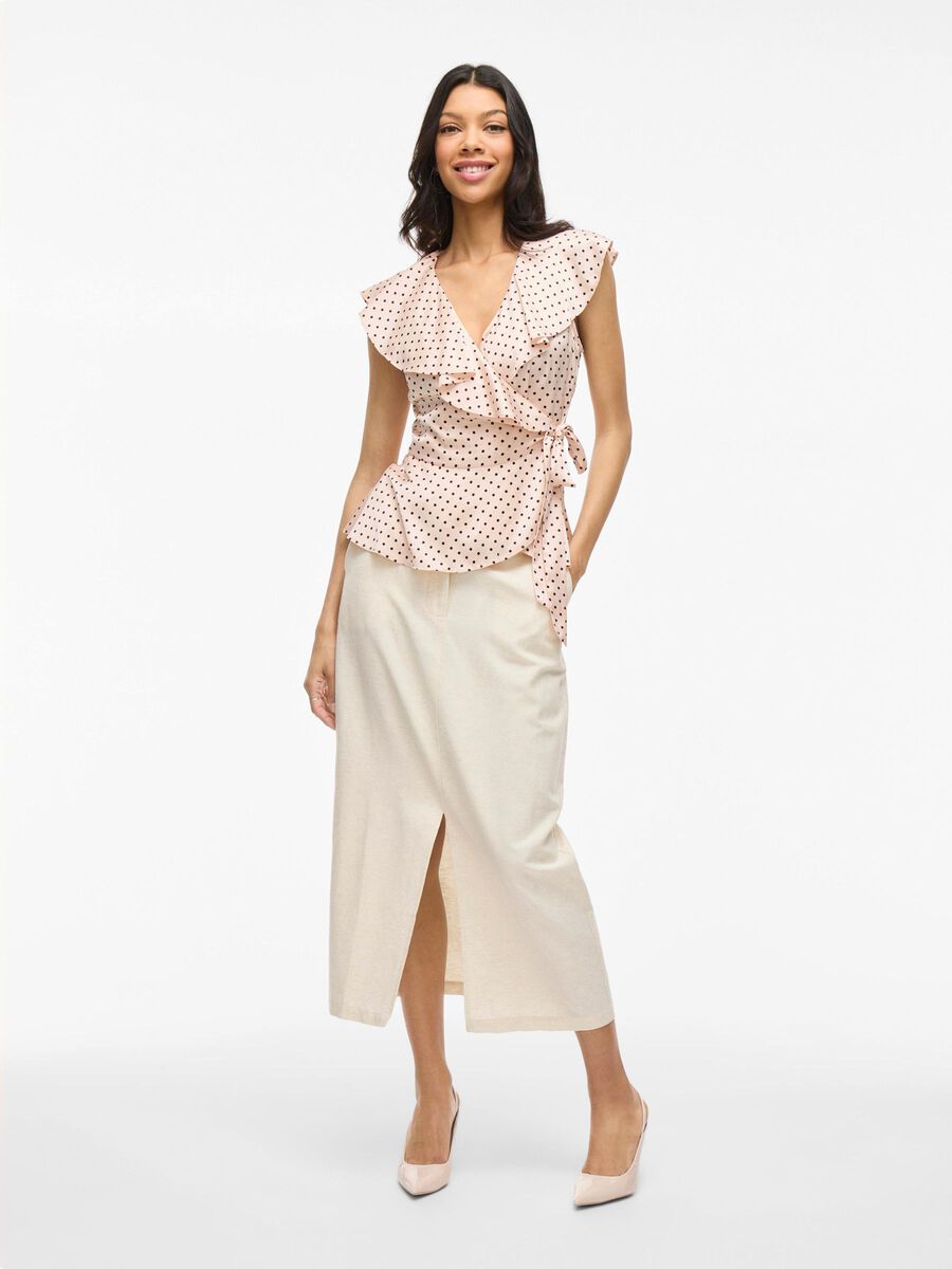 Kimberly Wrap Top (Peach Whip/Black Dots)